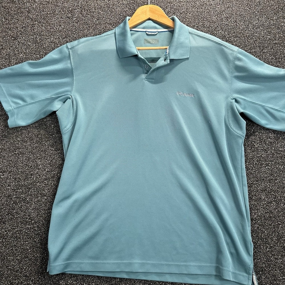 Columbia Mens Omni-Shade‎ Polo Shirt Light Blue Short Sleeve Textured Knit Large